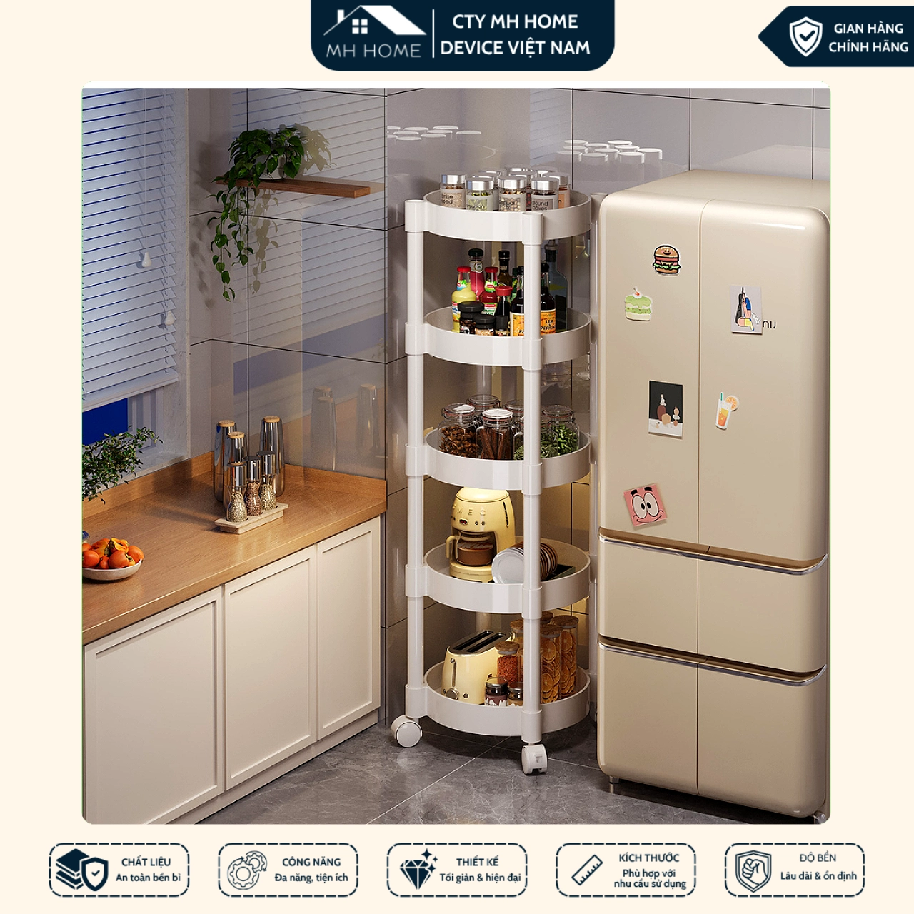 Kệ Để Đồ Đa Năng Có Bánh Xe Xoay 360° - Kệ Nhựa Nhiều Tầng Tiện Dụng Cho Nhà Bếp, Nhà Tắm, Phòng Ngủ